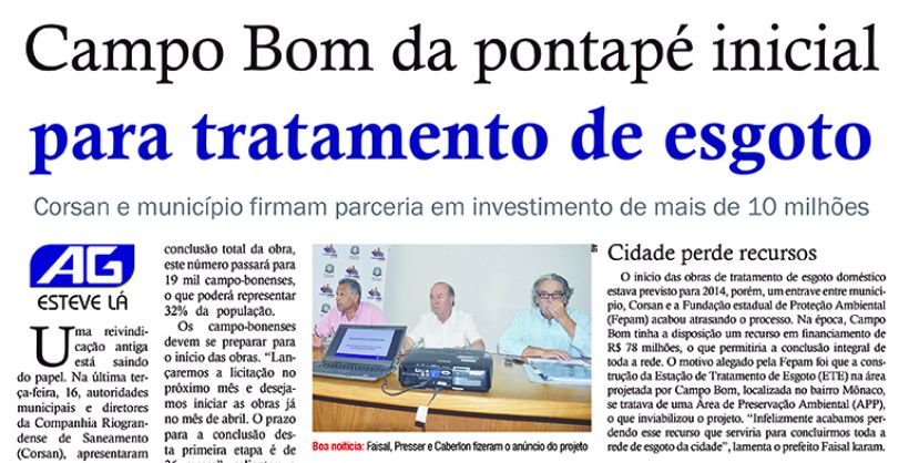 AG divulgou o anúncio do início das obras feito pela prefeitura e Corsan, porém obra segue sem data para começar